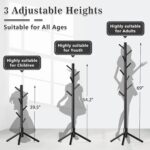 2 Pack Coat Rack, Solid Wood Coat Rack Freestanding with 8 Hooks & 3 Adjustable Heights, Simple Assembly Coat Tree for Hats, Bags, Wooden Coat Hanger Stand for Bedroom, Entryway, Office - Image 3