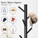 2 Pack Coat Rack, Solid Wood Coat Rack Freestanding with 8 Hooks & 3 Adjustable Heights, Simple Assembly Coat Tree for Hats, Bags, Wooden Coat Hanger Stand for Bedroom, Entryway, Office - Image 4