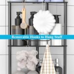 4 Tier Floor Standing Corner Shower Caddy Organizer Shelf with Hooks, Bathroom Shelves Stand Rack, Black - Image 4