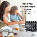 Spice Jar Rack with KEEP – 4-Tier Organizer with 28 Empty Bottles, 180 Waterproof Labels (55 Blanks), Funnel &Screws | Space-Saving Spice Storage Set for Kitchen Counter or Cabinet - Image 3