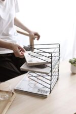 Sooyee 9 Slot White Magazine Holder,Desktop File Sorter Organizer Triangle Bookshelf Decor Home Office - Image 4