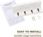 Rustic Key Holder for Wall, Farmhouse Wall Shelf with 4 Hooks, Wall Mounted Key Racks, Wooden Mail Organizer with Hooks for Entryway (White) - Image 5