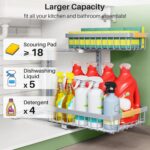 Under Sink Organizer, 2 Packs 2 Tier Under Sink Organizers and Storage, Slide out Pull out Cabinet Organizer Shelf, Metal Sliding Drawer for Kitchen Bathroom Pantry Closet Rack(Grey) - Image 4