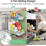 Under Sink Organizer, 2 Packs 2 Tier Under Sink Organizers and Storage, Slide out Pull out Cabinet Organizer Shelf, Metal Sliding Drawer for Kitchen Bathroom Pantry Closet Rack(Grey) - Image 6