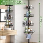 Corner Shower Caddy Tension Pole, 4-Tier Rustproof Bathroom Organizer Storage for Inside Shower Bathtub Shampoo,39 to 113 Inch Adjustable Floor Standing Shelves Black - Image 3