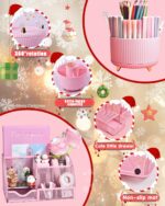Pink Desk Organizers and Accessories With Mesh Desk Organizer and 360°Rotating Pen Holder and a Lot of Office Pink Office Supplies Beautifully Presented in a Gift Box Christmas Gifts - Image 3