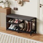 ZHOOGE Shoe Bench & Rack Storage Bench - Entryway Bench with Seat Cushion, Stable Organizer for Entryway & Living Room, Holds Up to 300 lb, (35" L x 12" W x 17" H, Black) - Image 3