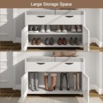 ChooChoo Shoe Storage Bench with Lift Top Storage, Entryway Bench with 2 Cushioned Seats, 3 Compartments, Adjustable Shelf, Shoe Cabinet for Entryway, Bedroom, Living Room, White - Image 4