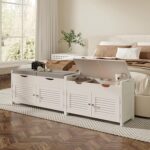 ChooChoo Shoe Storage Bench with Lift Top Storage, Entryway Bench with 2 Cushioned Seats, 3 Compartments, Adjustable Shelf, Shoe Cabinet for Entryway, Bedroom, Living Room, White - Image 6