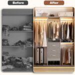 4FT Small Closet System with 3 Fabric Drawers, 48'' Closet Organizer System With 3 Adjustable Shelves, Flexible Built-In Clothes Garment Rack for Small Space, 48" L x 13" W x 71" H, Grey - Image 4