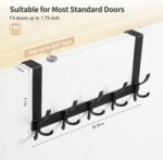 Over The Door Hooks for Hanging, Over The Door Hanger, Over The Door Towel Rack for Bathroom with 5 Triple Coat Hooks, Bathroom Towel Holder Towels Hanger (Black, 1 Pack) - Image 3