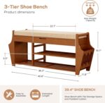 39.4in Shoe Bench with 2 Side Holder, 3 Tier Bamboo Entryway Bench with Storage, Shoe Rack Bench Organizer with Cushion for Entryway Hallway Living Room, Holds up to 330lbs - Image 3