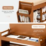 39.4in Shoe Bench with 2 Side Holder, 3 Tier Bamboo Entryway Bench with Storage, Shoe Rack Bench Organizer with Cushion for Entryway Hallway Living Room, Holds up to 330lbs - Image 5