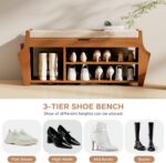 39.4in Shoe Bench with 2 Side Holder, 3 Tier Bamboo Entryway Bench with Storage, Shoe Rack Bench Organizer with Cushion for Entryway Hallway Living Room, Holds up to 330lbs - Image 6