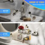 5 Pack Adhesive Shower Caddy, No Drilling Shower Shelves, Rustproof Stainless Steel Bath Shower Organizers, Large Capacity Shower Rack for Bathroom Storage & Home - Image 3