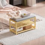 Shoe Bench Entryway, 100% Solid Solid Wood Shoe Rack Bench with Storage and Cushion Padded Seat, 3-Tier Shoe Organizer for Hallway Living Room, Mudrooms, Natural - Image 3