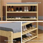 Shoe Bench Entryway, 100% Solid Solid Wood Shoe Rack Bench with Storage and Cushion Padded Seat, 3-Tier Shoe Organizer for Hallway Living Room, Mudrooms, Natural - Image 4