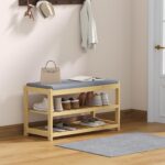 Shoe Bench Entryway, 100% Solid Solid Wood Shoe Rack Bench with Storage and Cushion Padded Seat, 3-Tier Shoe Organizer for Hallway Living Room, Mudrooms, Natural - Image 5