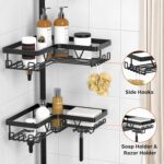 KEGII Corner Shower Caddy Tension Pole - Shower Tension Rod Organizer, Floor to Ceiling Shower Caddy 25-114.2 inch, Towel Rack Corner Waterproof, Black - Image 4