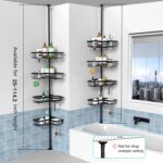 KEGII Corner Shower Caddy Tension Pole - Shower Tension Rod Organizer, Floor to Ceiling Shower Caddy 25-114.2 inch, Towel Rack Corner Waterproof, Black - Image 5