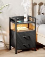 Night Stand Bedside Charger Bedroom - Nightstand with Charging Station & LED Light Strip, Night Stand with Storage Shelf & 2 Fabric Drawers, Morden End Table with U-S-B Ports & AC Outlets - Image 3