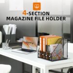 DALTACK Desk Organizers Metal Magazine File Holder with 4 Vertical Compartments Folder Storage Binder Organizer for Office Home School Organization, Black - Image 3