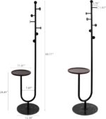 Coat Rack Stand, Metal Coat Tree with Bamboo Tray & 6 Hooks, Heavy Duty Marble Base Corner Coat Stand for Bedroom Hallway Entryway Living Room Office 13.78 x 13.78 x 68.11 Inches (Black) - Image 3