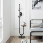 Coat Rack Stand, Metal Coat Tree with Bamboo Tray & 6 Hooks, Heavy Duty Marble Base Corner Coat Stand for Bedroom Hallway Entryway Living Room Office 13.78 x 13.78 x 68.11 Inches (Black) - Image 4