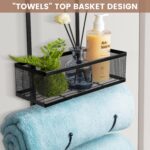 Wetheny 6 Tier Over The Door Towel Racks for Bathroom - Towel Rack Wall Mounted with Metal Basket and 3 Hooks - Rolled Towel Holder Organizer Hanging Towel Storage - Black - Image 4