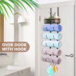 Wetheny 6 Tier Over The Door Towel Racks for Bathroom - Towel Rack Wall Mounted with Metal Basket and 3 Hooks - Rolled Towel Holder Organizer Hanging Towel Storage - Black - Image 5