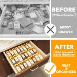 SpaceAid Bamboo Spice Drawer Organizer with 24 Spice Jars, 378 White Minimalist Spice Labels, 3 Tier Seasoning Rack Tray Insert for Kitchen Drawers, 15" Wide x 15" Deep x 2.6" Tall - Image 3