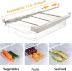 URALFA Fridge Drawer Organizer, Adjustable Refrigerator Drawers for Fruit and Vegetable, Pull Out with Handle, Shelf Holder Storage Box, Fit for Fridge Shelf Under 1.1" - Image 3