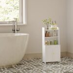 Bathroom Cabinet with 2 Doors, Small Freestanding Storage Cabinet with Adjustable Shelf, Slim Bathroom Organizers, Floor Cabinet for Small Spaces, Bathroom, 7.9" D x 14.7" W x 32" H, White - Image 5