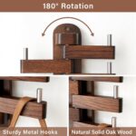 Swivel Coat Rack Oak Coat Hooks, Wood Wall Hooks with 5 Swivel Foldable Arms, 12'' Length Wall Coat Rack Hat Hooks for Bathroom Entryway Bedroom Office Kitchen, Heavy Duty (Walnut) - Image 3