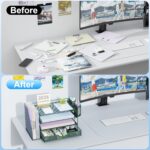 gianotter 4-Tier Desk Organizer with Drawers, File Holders, Letter Trays and Pen Holders - Workspace Accessories for Office Supplies (Green) - Image 3