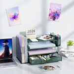 gianotter 4-Tier Desk Organizer with Drawers, File Holders, Letter Trays and Pen Holders - Workspace Accessories for Office Supplies (Green) - Image 6