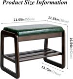 Shoe Bench, Entryway Bench with Leather Cushion, Solid Wood Shoe Rack, Mid Century Modern Bench, Shoe Storage, Shoe Organizer for Entryway (Grey, 21.7" W) - Image 3