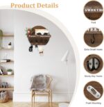 Key Holder for Wall, Key and Mail Holder Organizer - Key Holder Wall Mount with Bouquet Shelf and Key Hooks, Round Wooden Rustic Key Rack for Entryway and Home Decor (Brown) - Image 3