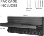 Decorative Key Hanging Rack with 4 Double Hooks – Easy Install Natural Wooden Key and Mail Holder for Wall Mount – Entryway Decor Rack with Shelf (Carbon Black) - Image 3