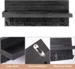 Decorative Key Hanging Rack with 4 Double Hooks – Easy Install Natural Wooden Key and Mail Holder for Wall Mount – Entryway Decor Rack with Shelf (Carbon Black) - Image 4
