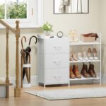 Somdot Shoe Rack, 3 Tier Shoe Organizer with 3 Drawers, Metal Shoe Storage Shelf for 6-9 Pairs of Shoes, Narrow Shoe Rack for entryway, White Leather - Image 5