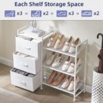 Somdot Shoe Rack, 3 Tier Shoe Organizer with 3 Drawers, Metal Shoe Storage Shelf for 6-9 Pairs of Shoes, Narrow Shoe Rack for entryway, White Leather - Image 7