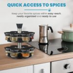 Black Rotating Spice Rack With Jars, Spinning Spice Rack For Countertop - Revolving Tower Organizer for Kitchen Seasonings - Kitchen Carousel Storage, Stainless Steel, 12 Jars - Image 3