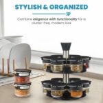 Black Rotating Spice Rack With Jars, Spinning Spice Rack For Countertop - Revolving Tower Organizer for Kitchen Seasonings - Kitchen Carousel Storage, Stainless Steel, 12 Jars - Image 4
