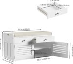 2-Tier Storage Bench, Shoe Bench with Padded Seat Cushion, Entryway Bench with 2 Drawers & Adjustable Shelves, White - Image 3