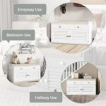 2-Tier Storage Bench, Shoe Bench with Padded Seat Cushion, Entryway Bench with 2 Drawers & Adjustable Shelves, White - Image 6