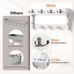 Key Holder Wall Mount with Shelf, 4 in 1 Coat and Key Hanger with Metal Hooks, Entryway Wall Mounted Shelf with Mail Holder for Living Room, Bedroom (White) - Image 4