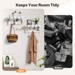 Key Holder Wall Mount with Shelf, 4 in 1 Coat and Key Hanger with Metal Hooks, Entryway Wall Mounted Shelf with Mail Holder for Living Room, Bedroom (White) - Image 5