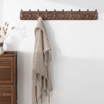 SKOLOO Coat Rack Wall Mounted - 38.6" Long, Wooden, Heavy Duty, Rustic Coat Hooks for Wall, Coat Rack with 10 Triple Hooks for Hanging Clothes, Jacket, Hat(Brown & Retro Red) - Image 3