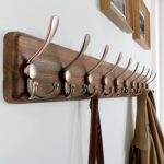 SKOLOO Coat Rack Wall Mounted - 38.6" Long, Wooden, Heavy Duty, Rustic Coat Hooks for Wall, Coat Rack with 10 Triple Hooks for Hanging Clothes, Jacket, Hat(Brown & Retro Red) - Image 4